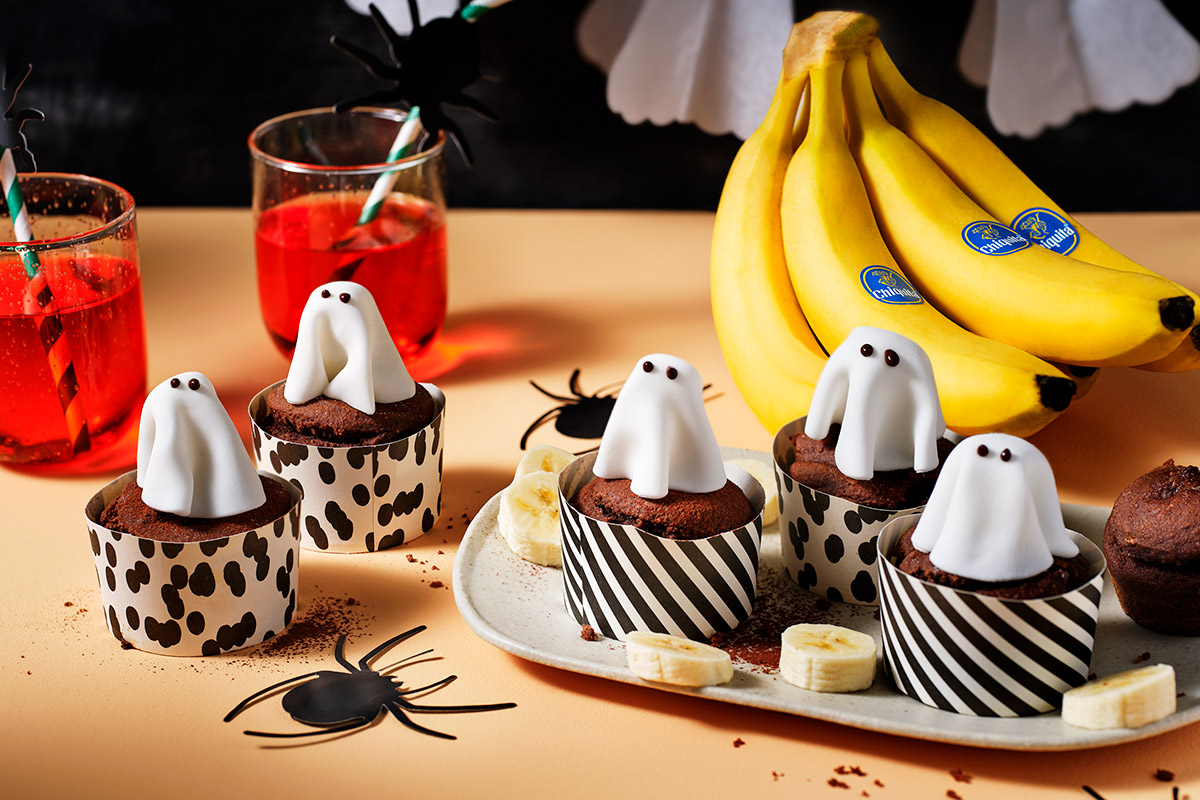 Τρομακτικά cupcake μπανάνας για το Halloween